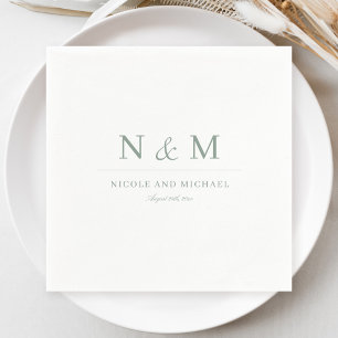Serviette En Papier Élégantes Initiales Monogramme Vert Sauge Mariage