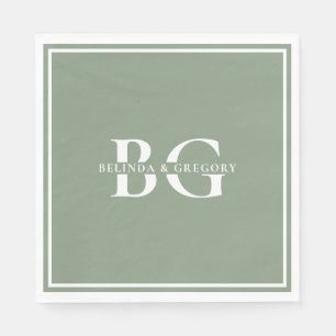 Serviette En Papier Élégantes Initiales Monogramme Vert Sauge Mariage