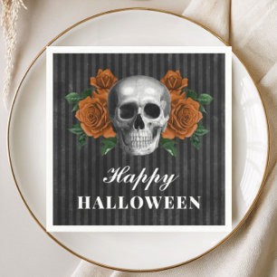 Serviette En Papier Élégantes roses gothiques et crâne Joyeux Hallowee