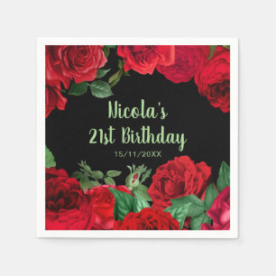 Serviette En Papier Élégantes roses rouges fleurs fête d'anniversaire