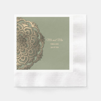 Serviette En Papier Élégantes serviettes classiques vert sauge et or d