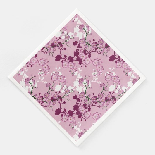 Serviette En Papier Élégants Fleurs de Cerisier Roses Bourgogne Blanc (Coin)