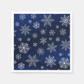 Serviette En Papier Élégants flocons d'argent sur le bleu nuit Noël (Devant)