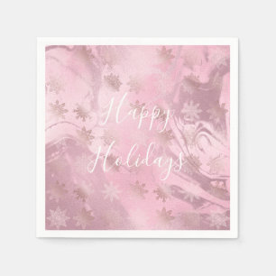 Serviette En Papier Élégants flocons de neige en marbre rose rose mode