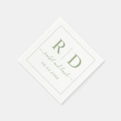 Serviette En Papier Élégants initiales sauge vert monochrome mariage (Coin)