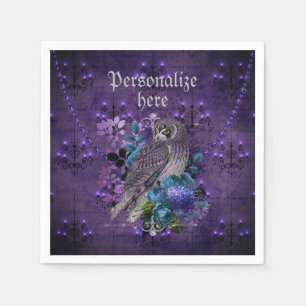 Serviette En Papier Élégants lustres floraux de hibou bijou violet