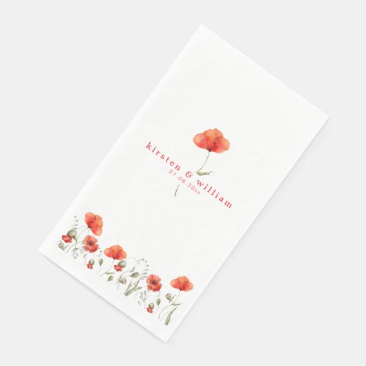 Serviette En Papier Élégants pavots couleur rouge - Mariage (Coin)