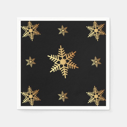 Serviette En Papier Élégants Snowflakes Gold Noël Sur Noir (Devant)