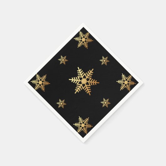 Serviette En Papier Élégants Snowflakes Gold Noël Sur Noir (Coin)