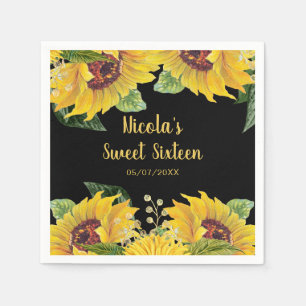 Serviette En Papier Élégants tournesols et feuillage Sweet Sixteen