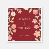 Serviette En Papier Elegent Floral Red Border Minimal  (Devant)