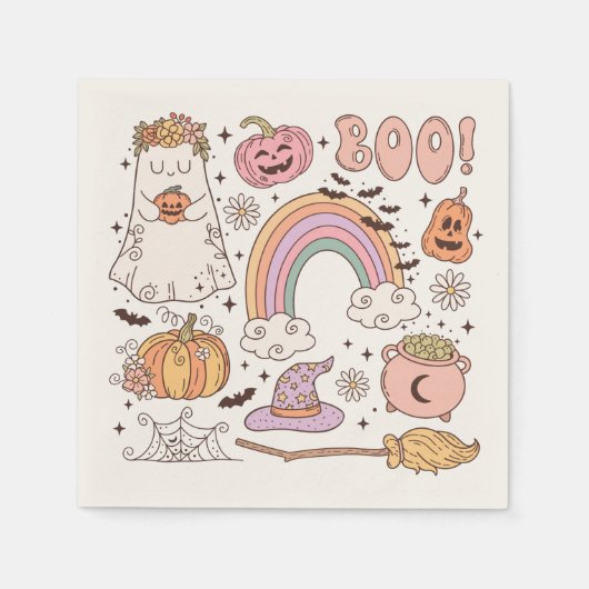 Serviette En Papier Éléments de Halloween Mignons Rétro Tendance Fantô (Devant)