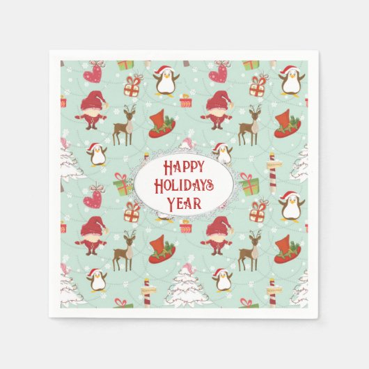 Serviette En Papier Éléments de Noël Elfes rennes (Devant)