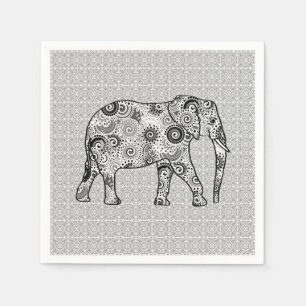 Serviette En Papier Éléphale tourbillon fractal - gris, noir et blanc