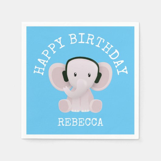 Serviette En Papier Elephant aime la musique (Devant)