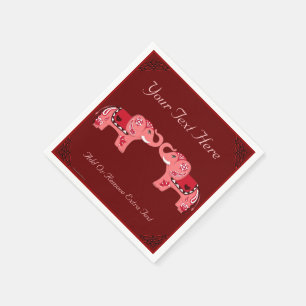 Serviette En Papier Eléphant au henné (rouge/rose)
