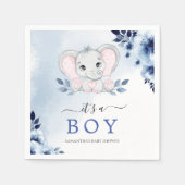 Serviette En Papier Elephant Avec Bleu Anemones Baby shower Garçon (Devant)