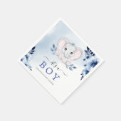 Serviette En Papier Elephant Avec Bleu Anemones Baby shower Garçon (Coin)