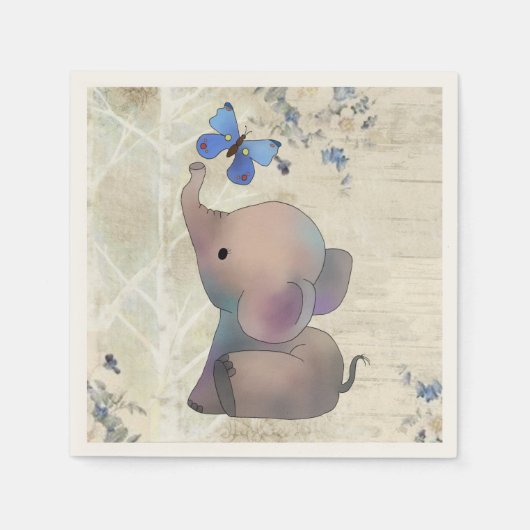 Serviette En Papier Éléphant avec papillon (Devant)