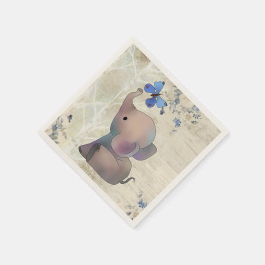 Serviette En Papier Éléphant avec papillon (Coin)