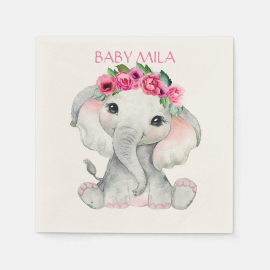 Serviette En Papier Elephant Baby Shower (Devant)