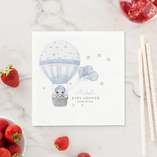 Serviette En Papier Eléphant baby shower avec ballon chaud à air (En situation)