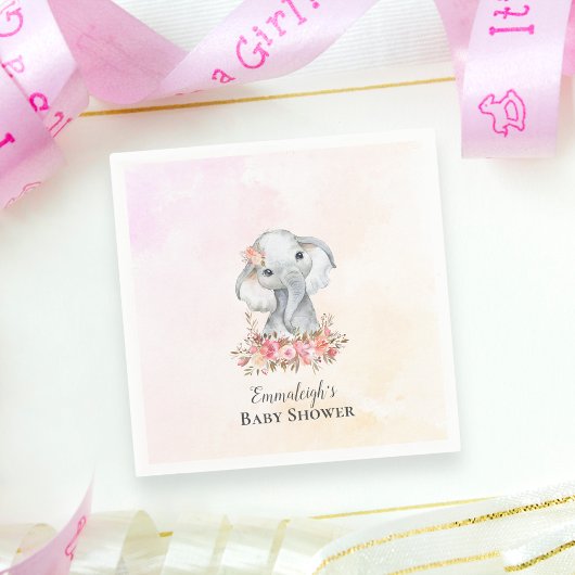 Serviette En Papier Elephant Baby shower Boho Chic Coral Aquarelle