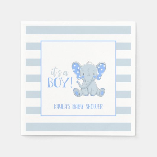 Serviette En Papier Eléphant Baby shower Napkin - It's a Boy - Custom (Devant)