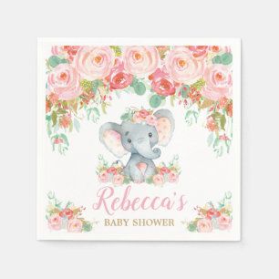 Serviette En Papier Eléphant Baby shower rose Blush Floral Girl Petit