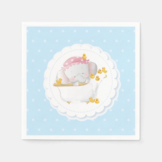 Serviette En Papier Eléphant Bain Bleu Polka Point (Devant)