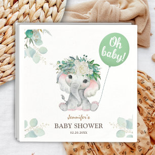 Serviette En Papier Eléphant Balloon Vert Oh Baby shower Garçon
