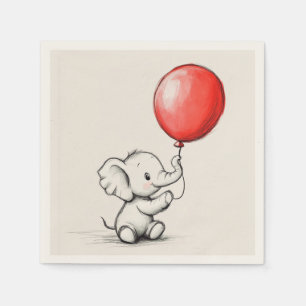 Serviette En Papier Elephant bébé convivial avec papier à ballons roug