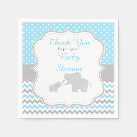 Serviette En Papier Elephant Blue et Grey Baby shower Party (Devant)