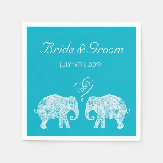 Serviette En Papier Elephant Couple Tons of Love Mariage personnalisé (Devant)