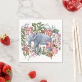 Serviette En Papier Eléphant dans la jungle fleurie (En situation)