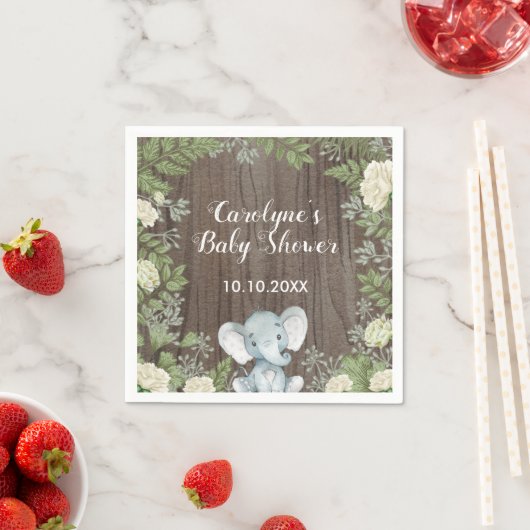 Serviette En Papier Elephant de bébé rustique / Verdure botanique / Sa (En situation)