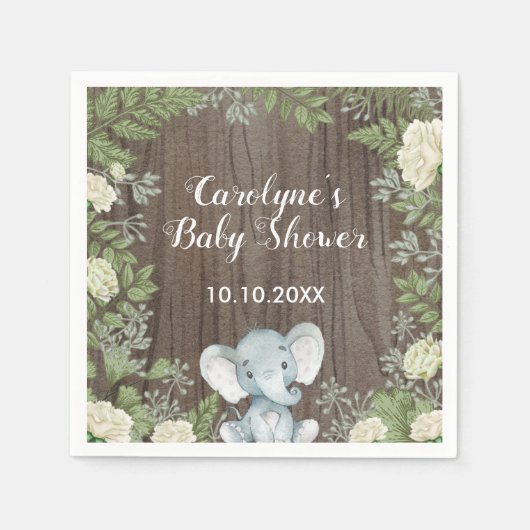 Serviette En Papier Elephant de bébé rustique / Verdure botanique / Sa (Devant)