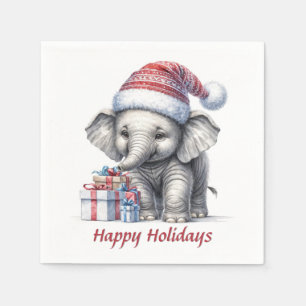 Serviette En Papier Elephant De Noël Avec Cadeaux De Vacances