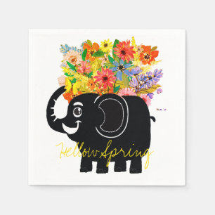 Serviette en papier éléphant et fleurs