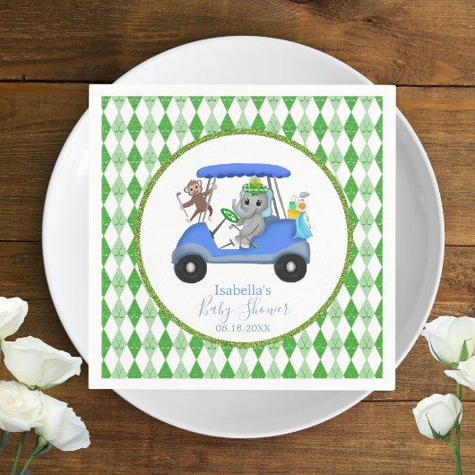 Serviette En Papier Éléphant et Singe Garçon Bébé Golf