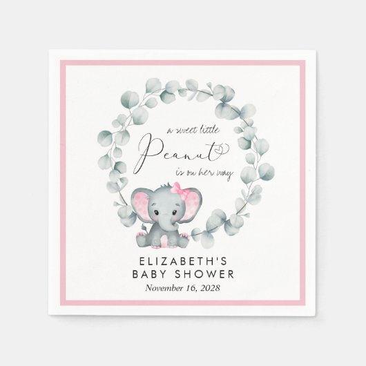 Serviette En Papier Eléphant Eucalyptus Baby Girl Douche (Devant)