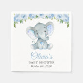 Serviette En Papier Eléphant, Fleurs d'aquarelle bleue, Baby shower (Devant)
