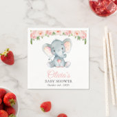 Serviette En Papier Eléphant, Fleurs d'aquarelle rose, Baby shower (En situation)