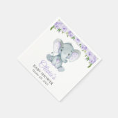 Serviette En Papier Eléphant, Fleurs d'aquarelle violette, Baby shower (Coin)