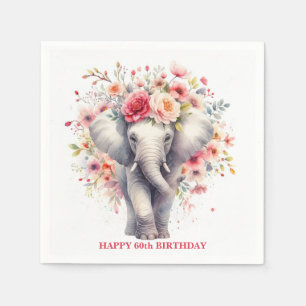 Serviette En Papier Éléphant floral aquarelle pour anniversaire
