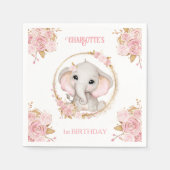 Serviette En Papier Eléphant Girl rose Floral 1er Anniversaire serviet (Devant)