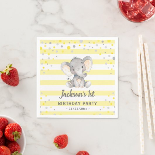 Serviette En Papier Elephant jaune 1er anniversaire Little Peanut Part (En situation)