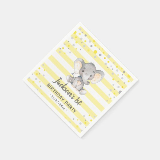 Serviette En Papier Elephant jaune 1er anniversaire Little Peanut Part (Coin)