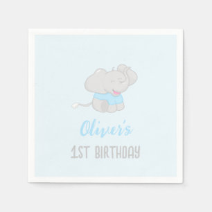 Serviette En Papier Eléphant mignon 1er anniversaire bleu