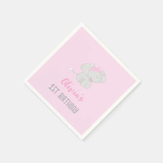 Serviette En Papier Eléphant mignon 1er anniversaire fille (Coin)